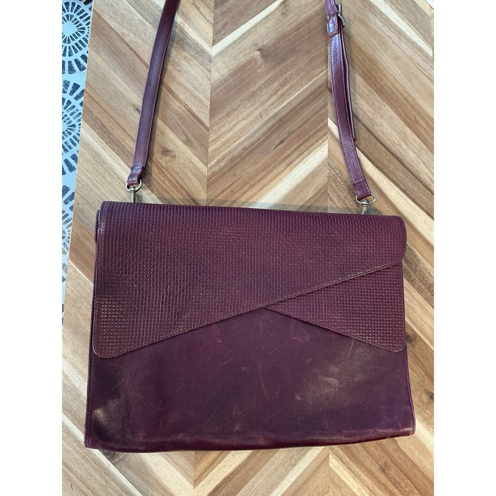 Vintage Red Leather Levenger Flap Briefcase Messenger Bag‎ Burgundy Compartment